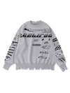 Sneakerhill Vintage Burlap Racing Suit Letter Jacquard Sweater