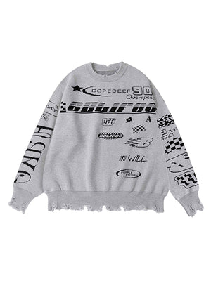 Sneakerhill Vintage Burlap Racing Suit Letter Jacquard Sweater SP230627PUTT