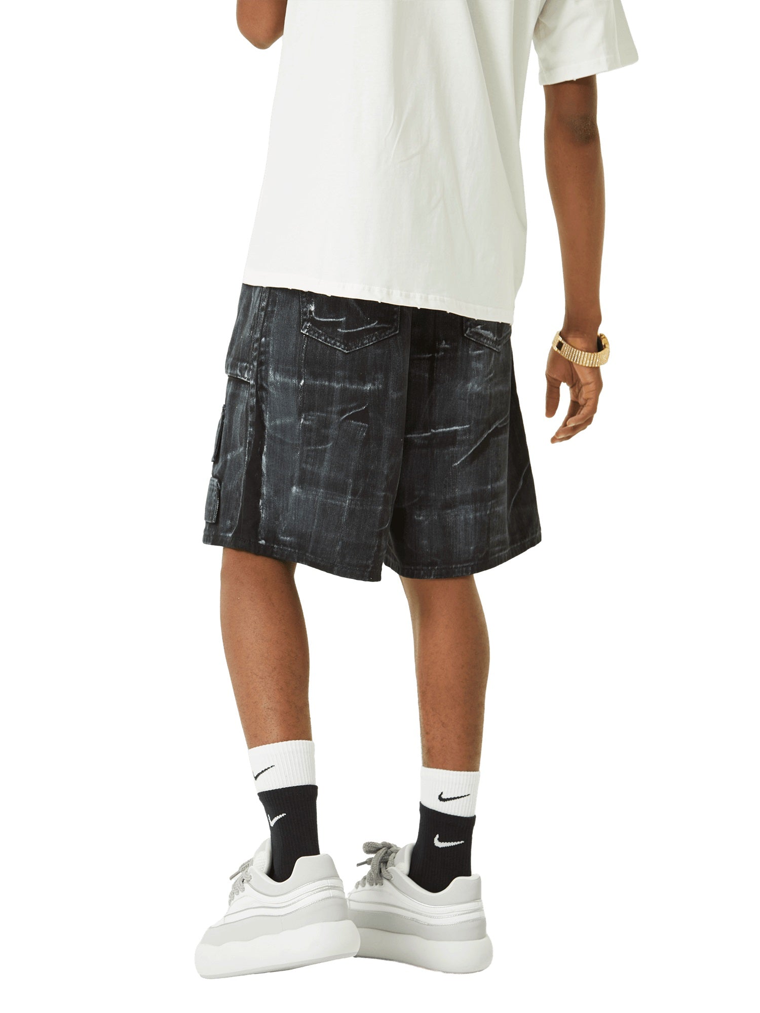 Sneakerhill White Brush Marks Denim Shorts SP240603SLAH