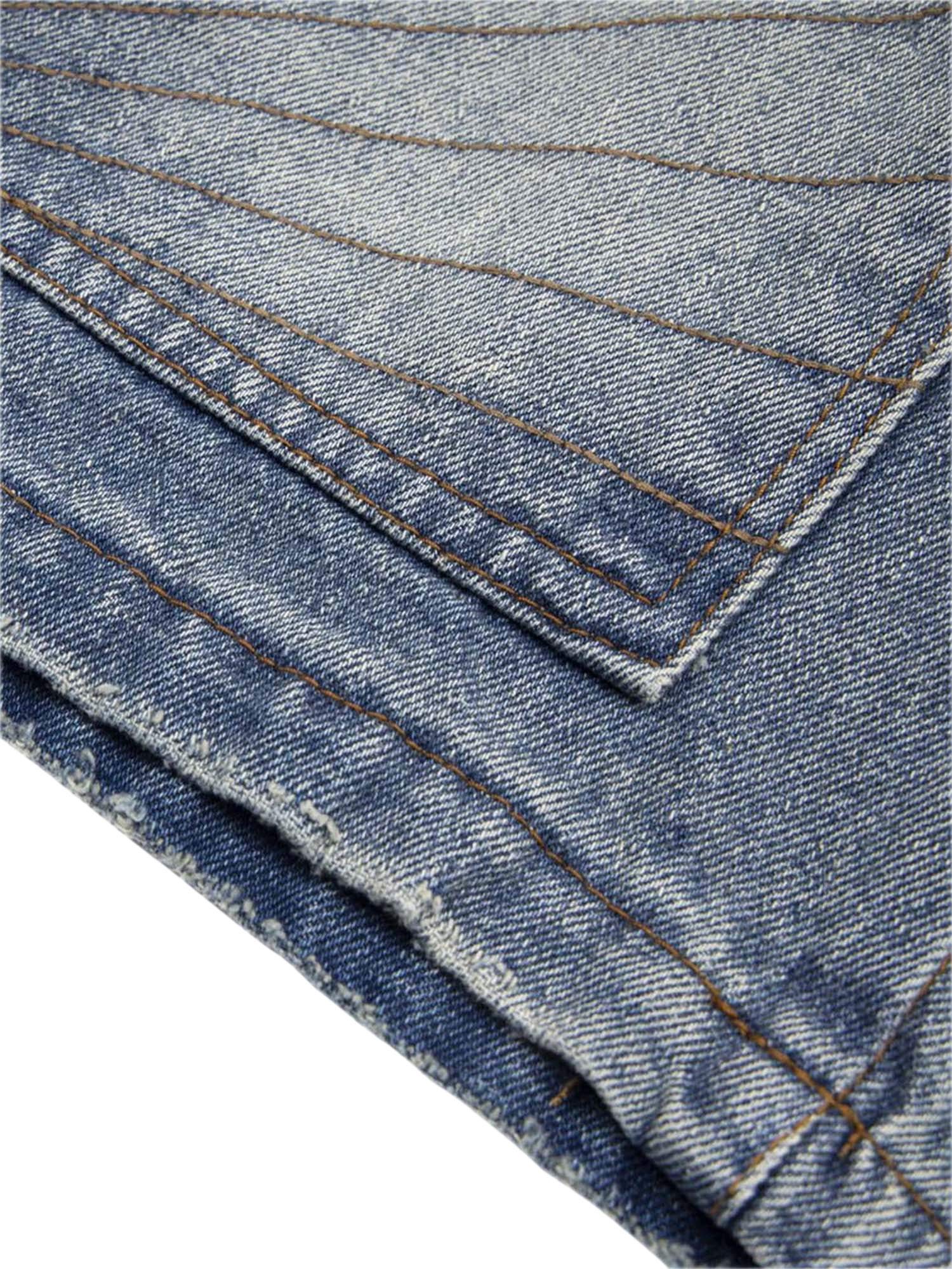 Washed Distressed Topstitch Denim Jorts - 2067 SP240329O964