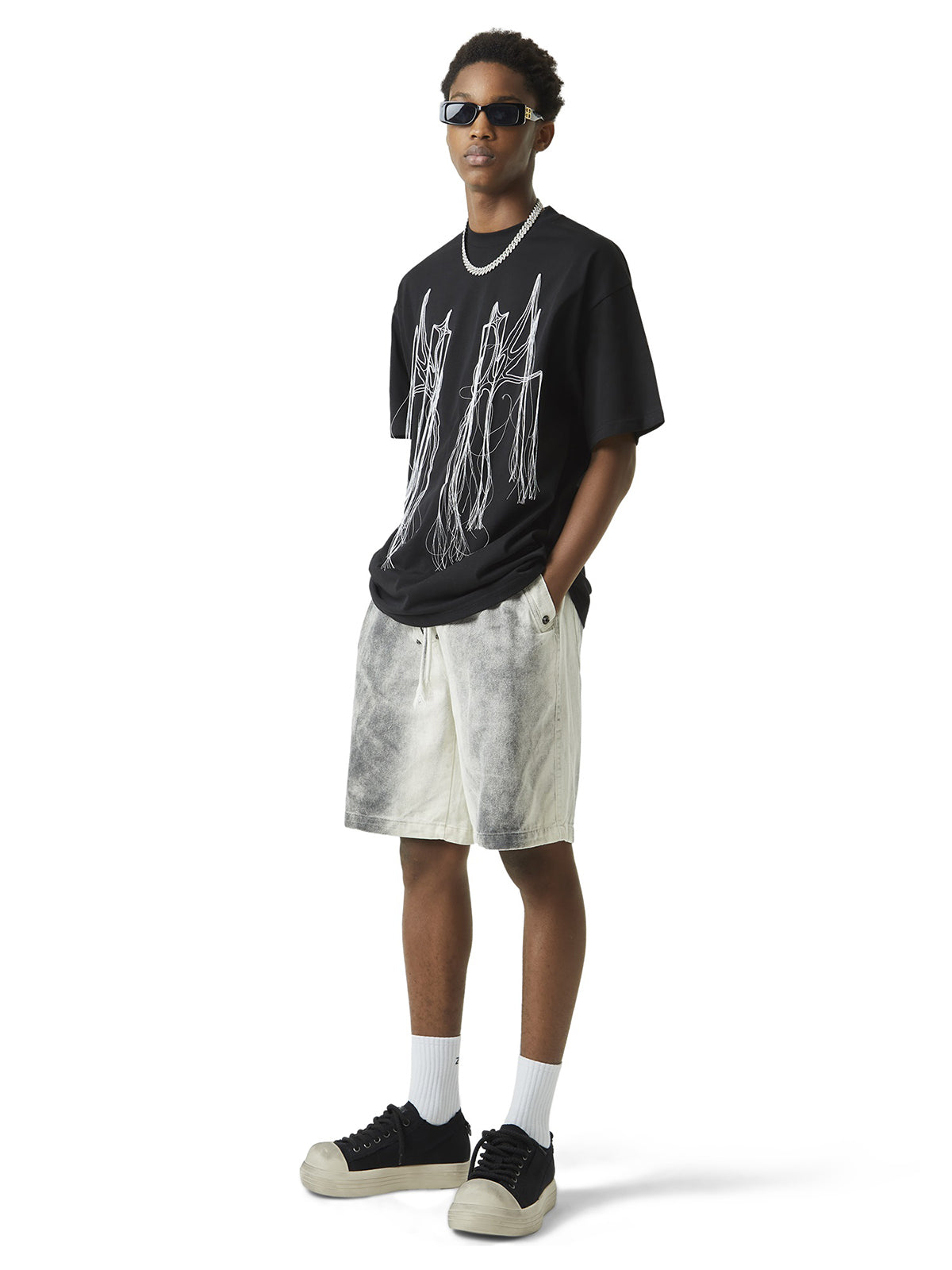 Sneakerhill Spray-painted Woodcut Hip-Hop Shorts SP240604MKNL