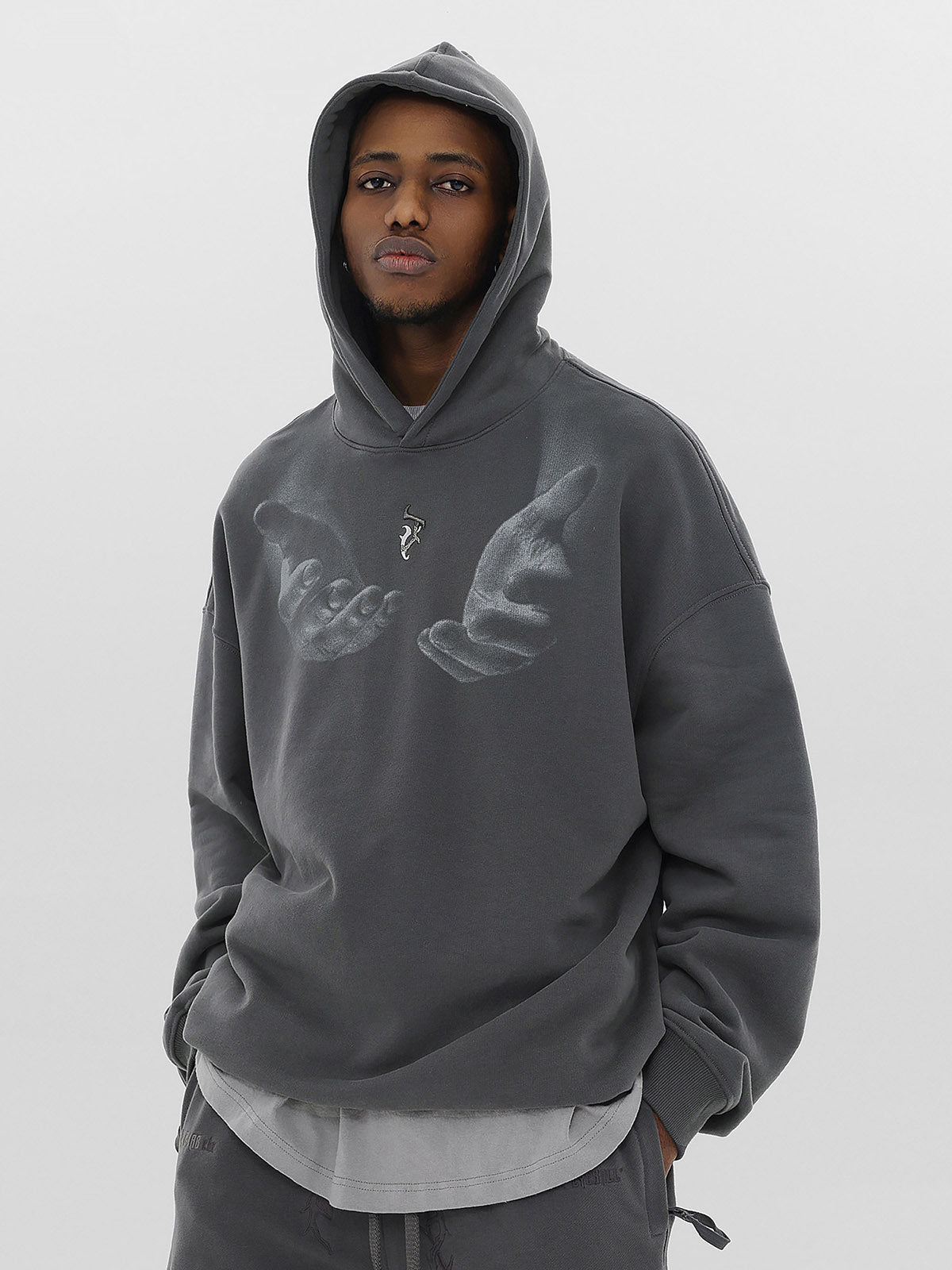 Sneakerhill Monogram Embroidered Hand Print Hoodie - 1876