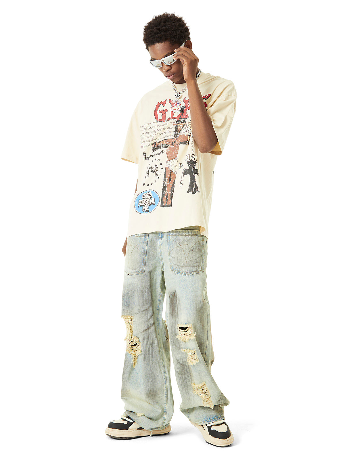 Sneakerhill Retro Washed Reverse Design Hip-Hop Jeans - sneakerhillcom