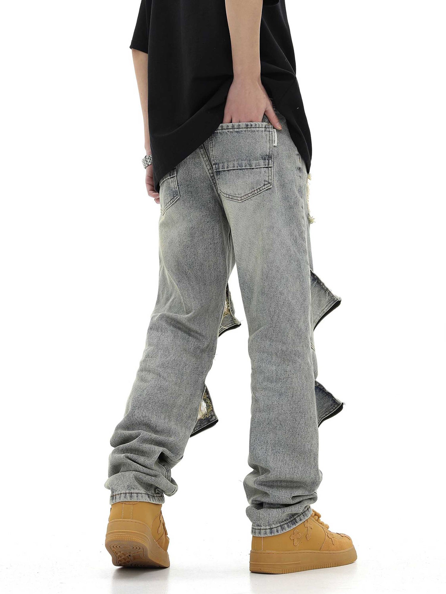 High Street Washed And Torn Work Pockets Denim Pants- 1646 SP230209O536