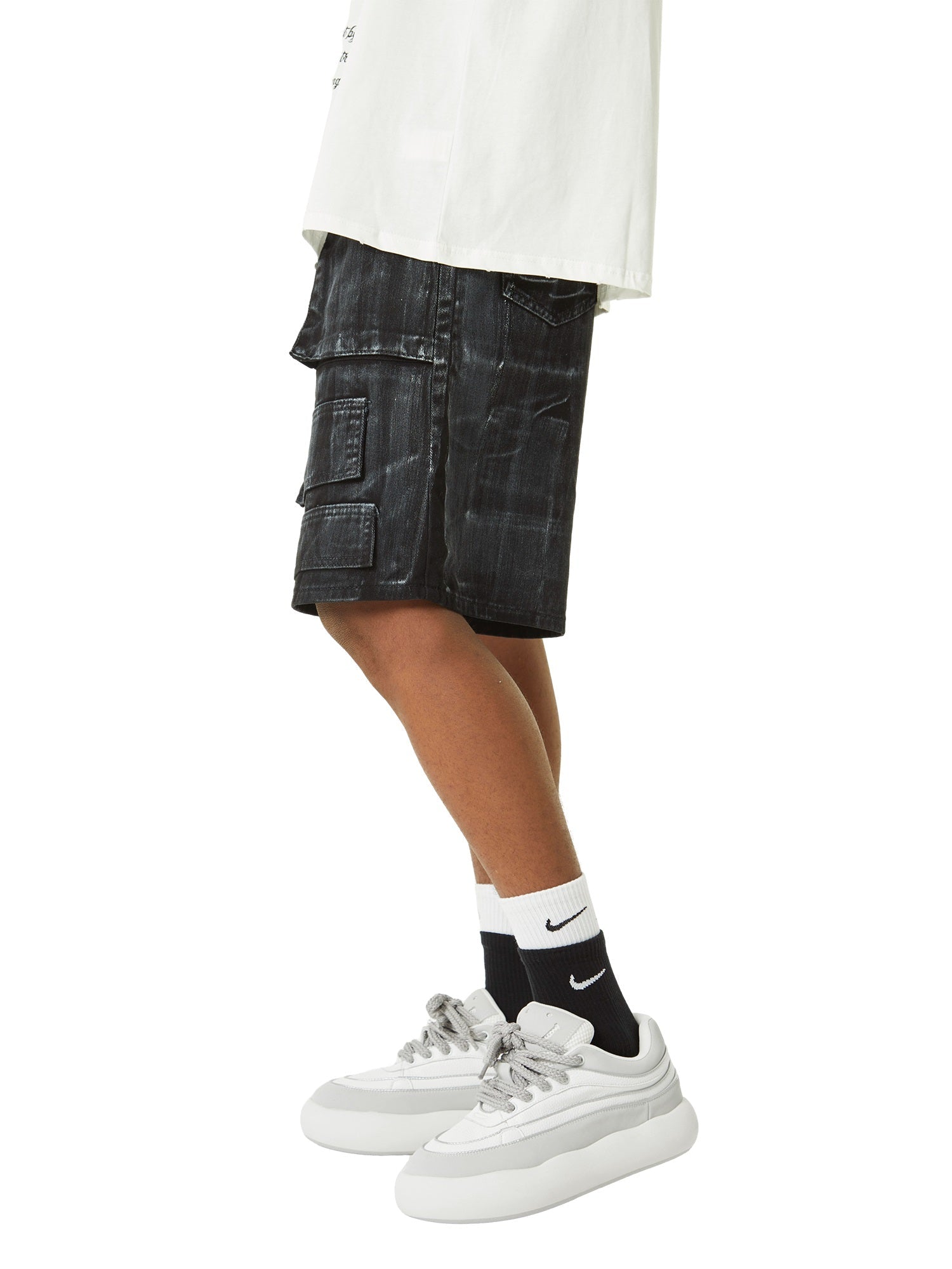 Sneakerhill White Brush Marks Denim Shorts SP240603SLAH