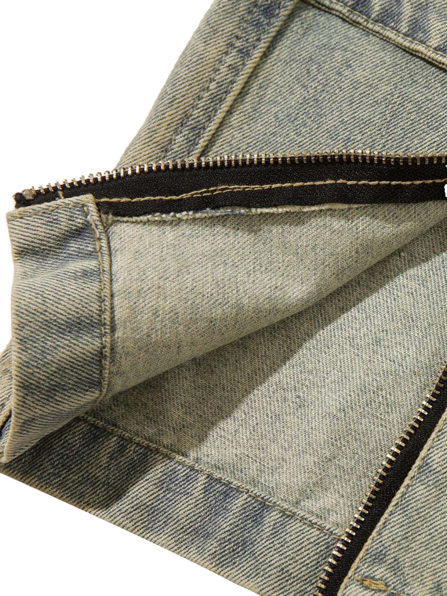 Sneakerhill Street Zipper Design Washed Jeans - sneakerhillcom