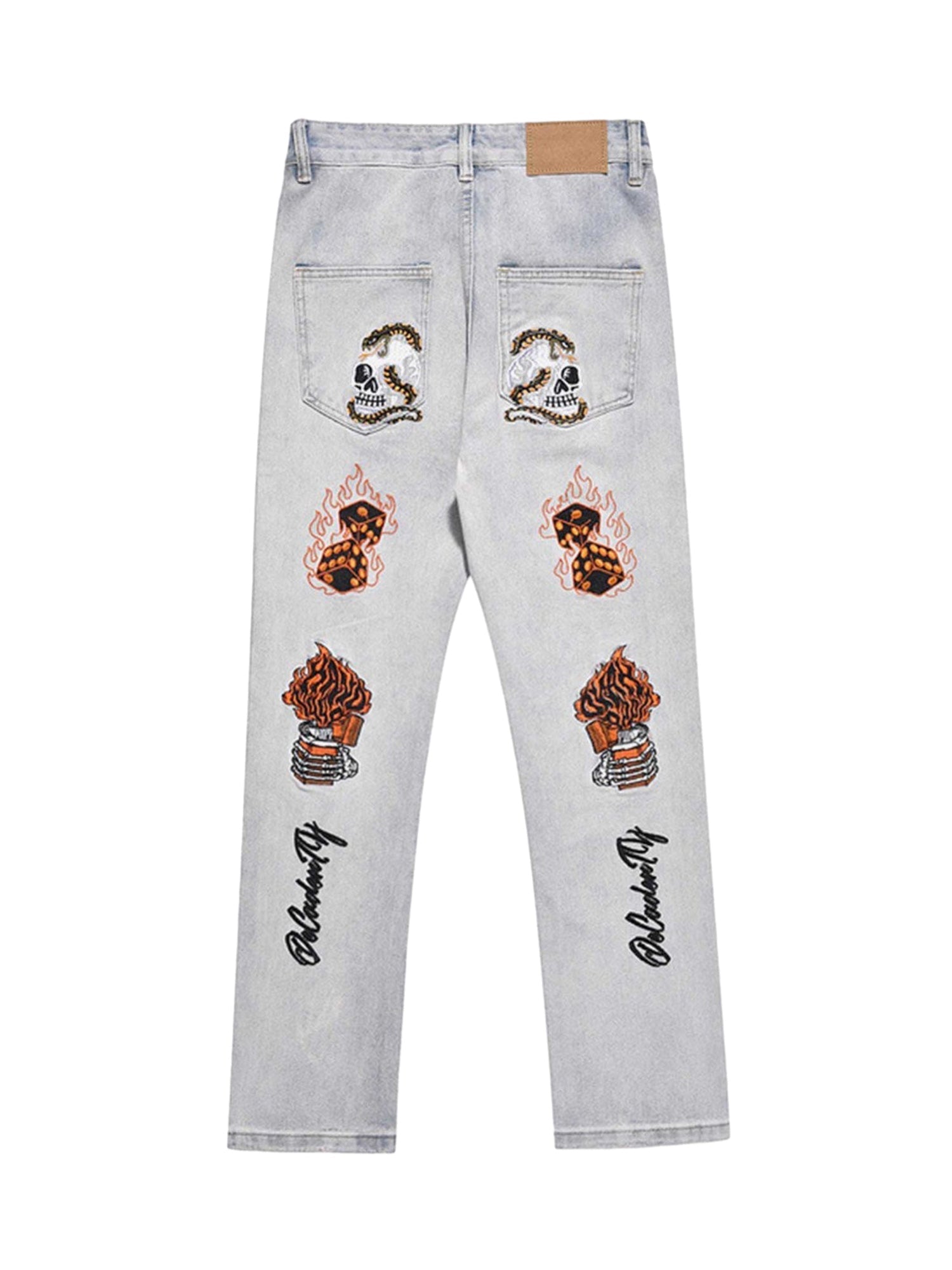 Sneakerhill Skull Flame Monogram Embroidered Slim Fit Jeans SP230811VGOP