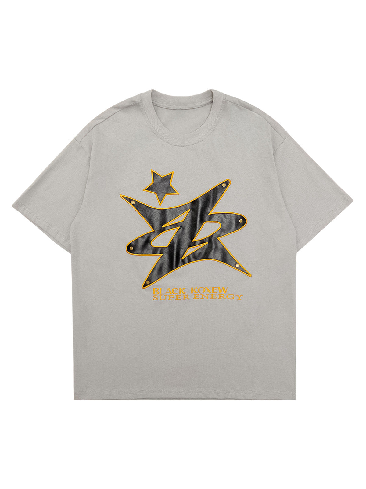 Sneakerhill Leather Studded Creative Star Street Rap T-shirt SP240603G5E0