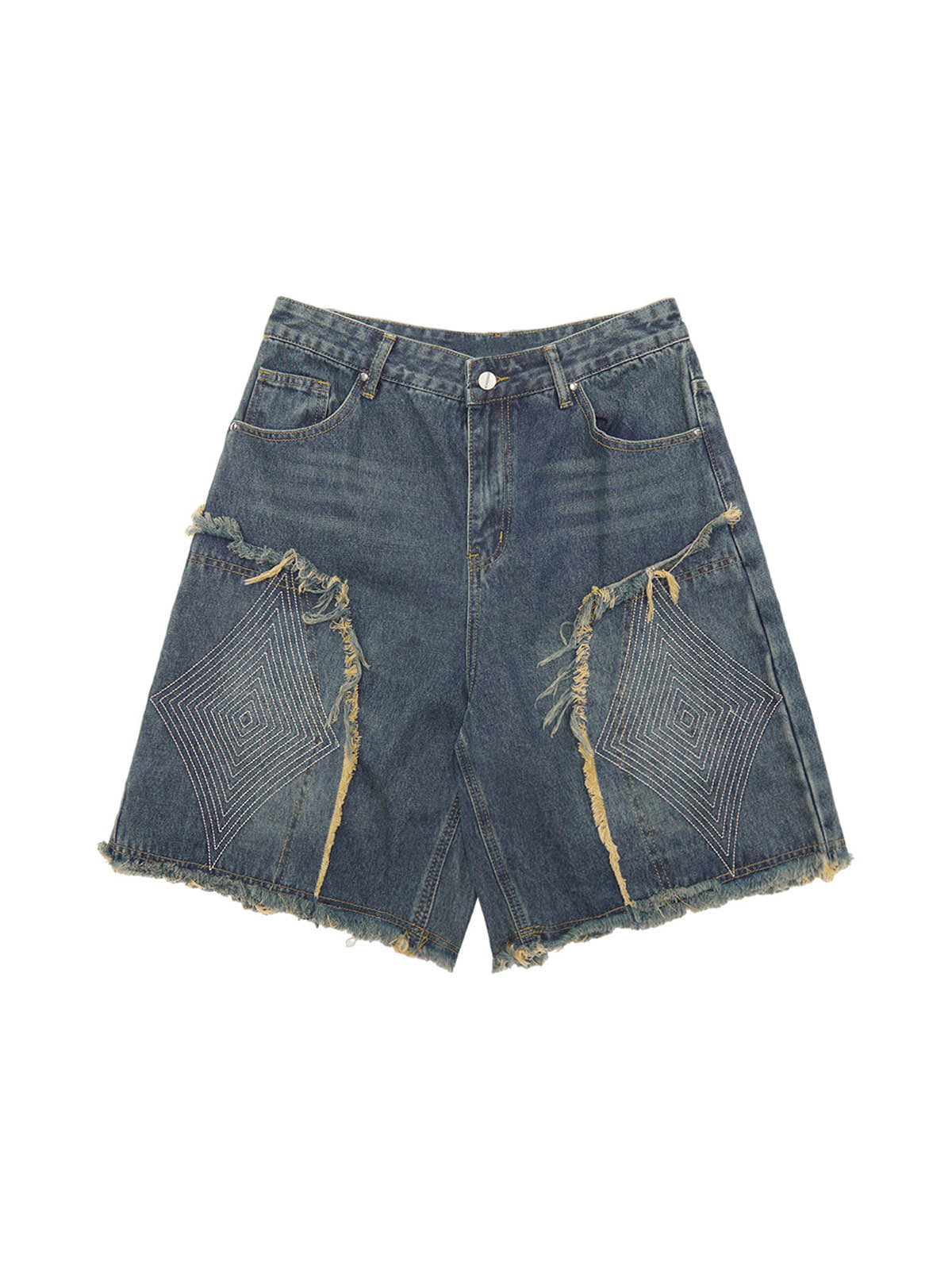 Sneakerhill Retro Stitching Diamonds Embroidery Shorts SP240605AMSJ