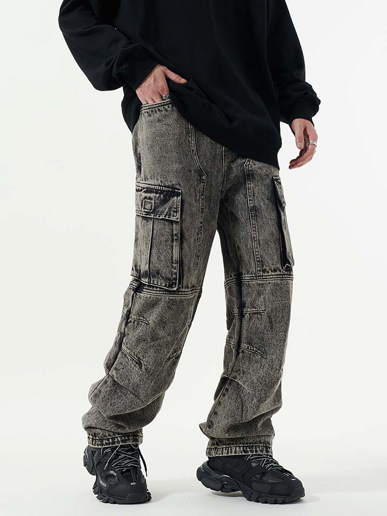 Sneakerhill Washed And Distressed Multi-pocket Jeans - 1698 SP230918L70U