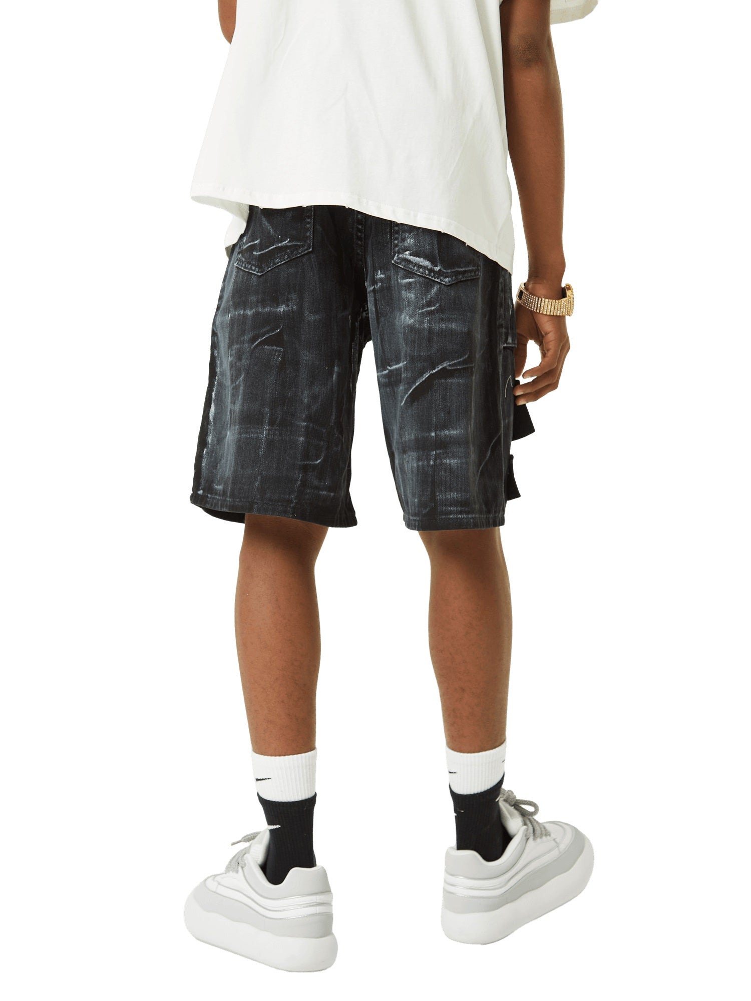 Sneakerhill White Brush Marks Denim Shorts SP240603SLAH