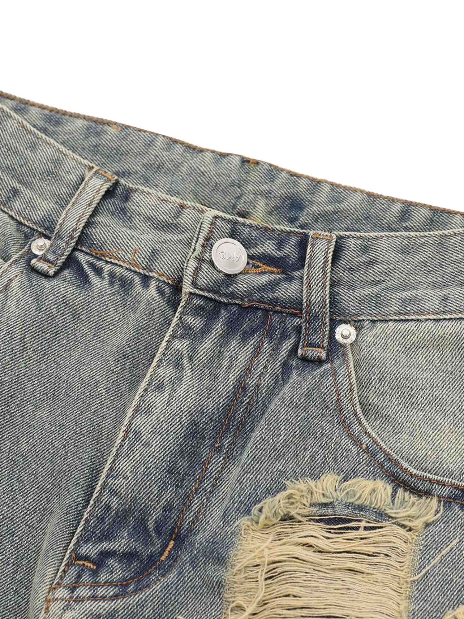 High Street Washed And Torn Work Pockets Denim Pants- 1646 SP230209O536