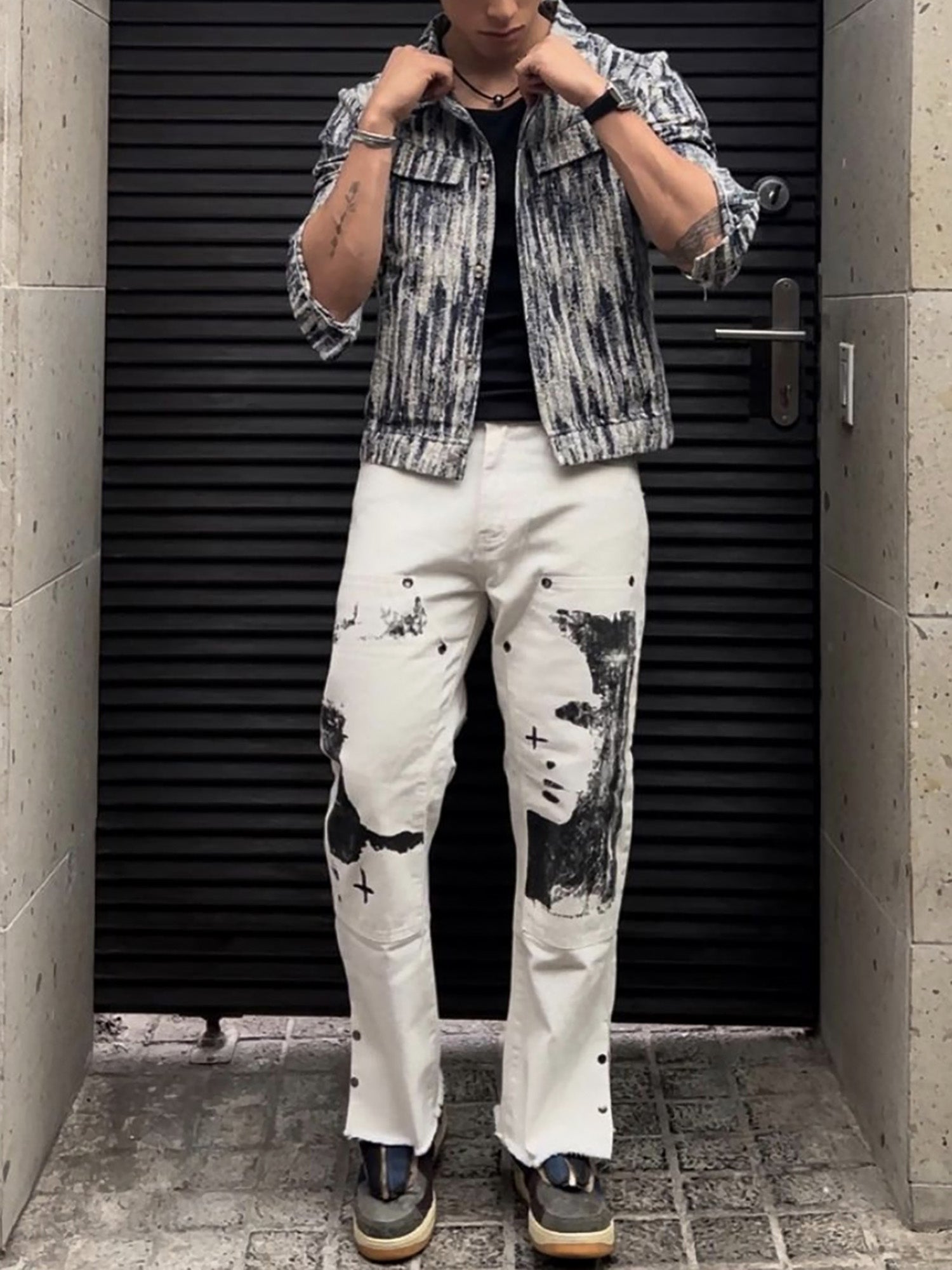 The Supermade Graffiti Print White Straight Jeans -1184 SP220318PC1G