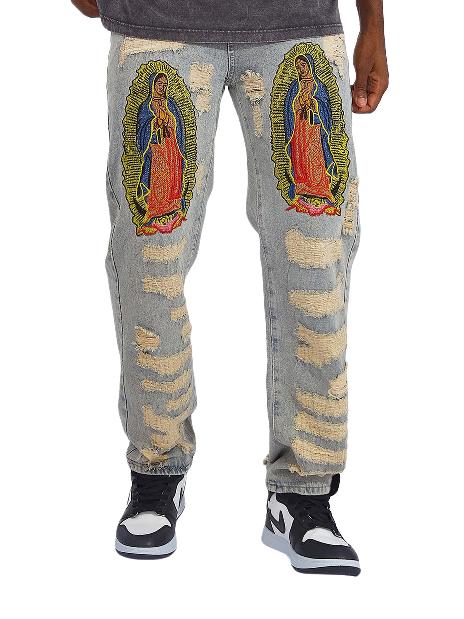 Sneakerhill American Street Style Ripped Embroidered Jeans - 1617 SP230626M8V9