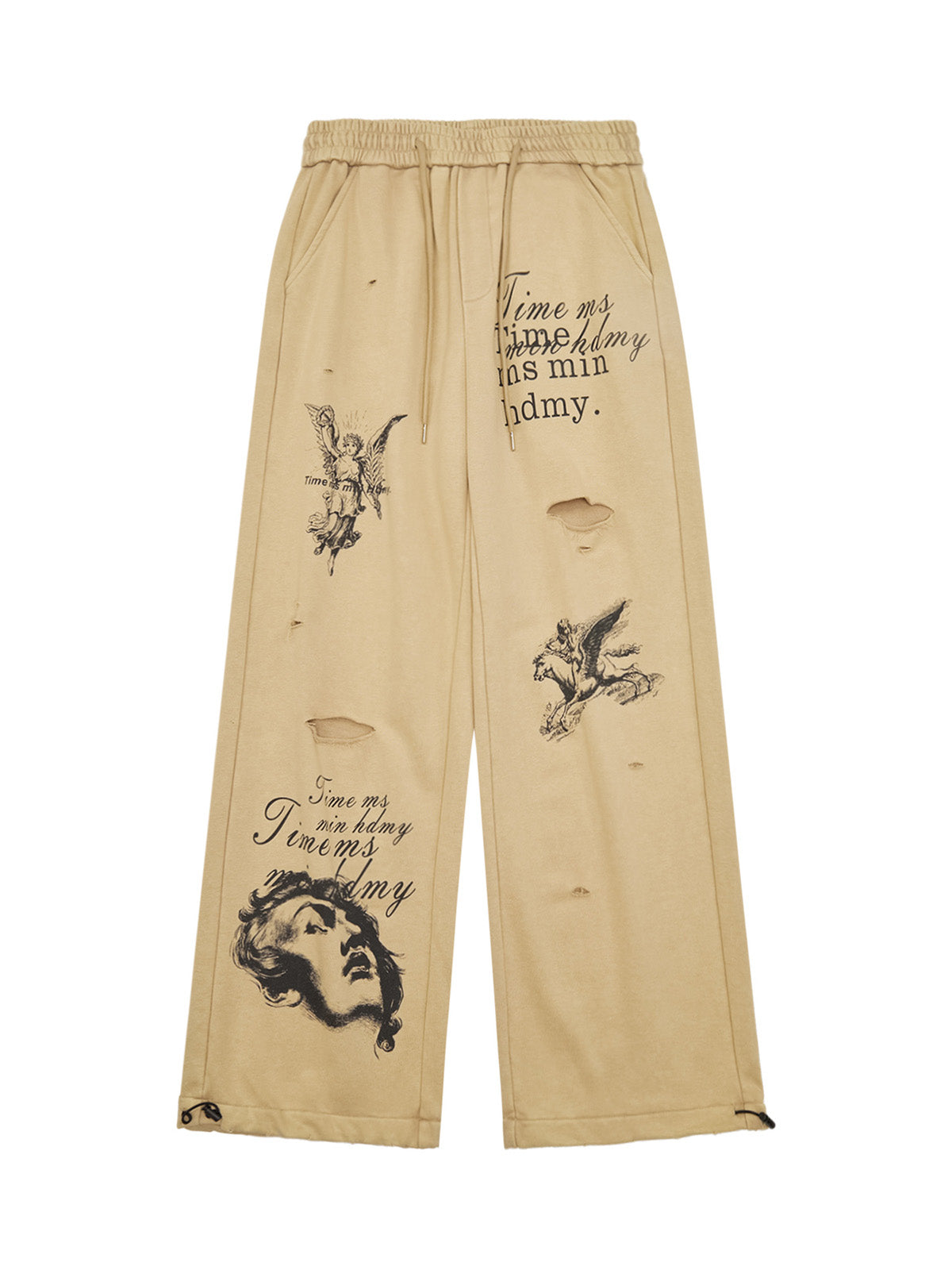 Sneakerhill Cut Hole Angel Drawing Letter Pants