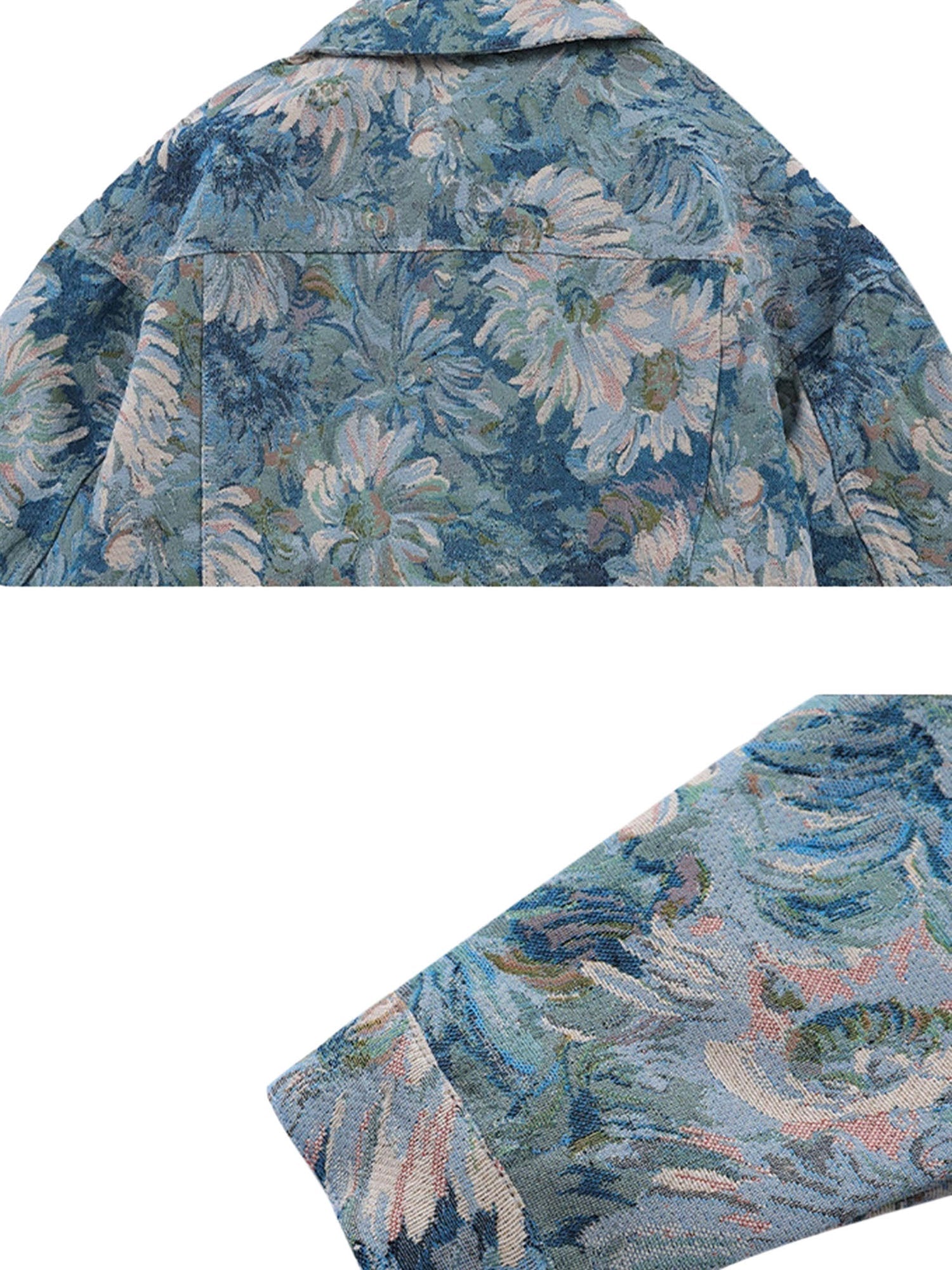 Sneakerhill Oil Painting Jacquard Flower Denim Jacket -1286 SP220406PLYT