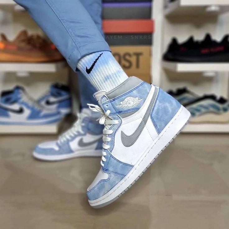 Custom Blue White Jordan 1 High Q ( Customs And Box ), Jordan 1 Sneakers Active sneakeronline