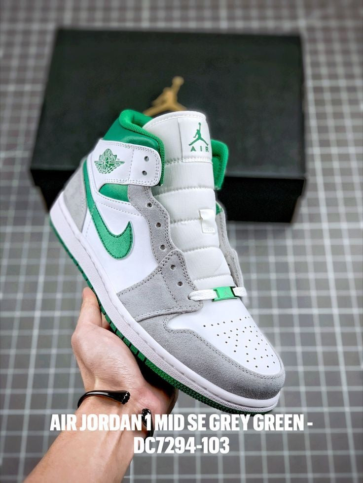 Custom Air Jordan 1 Green Grey Mid High Q - sneakerhypesusa