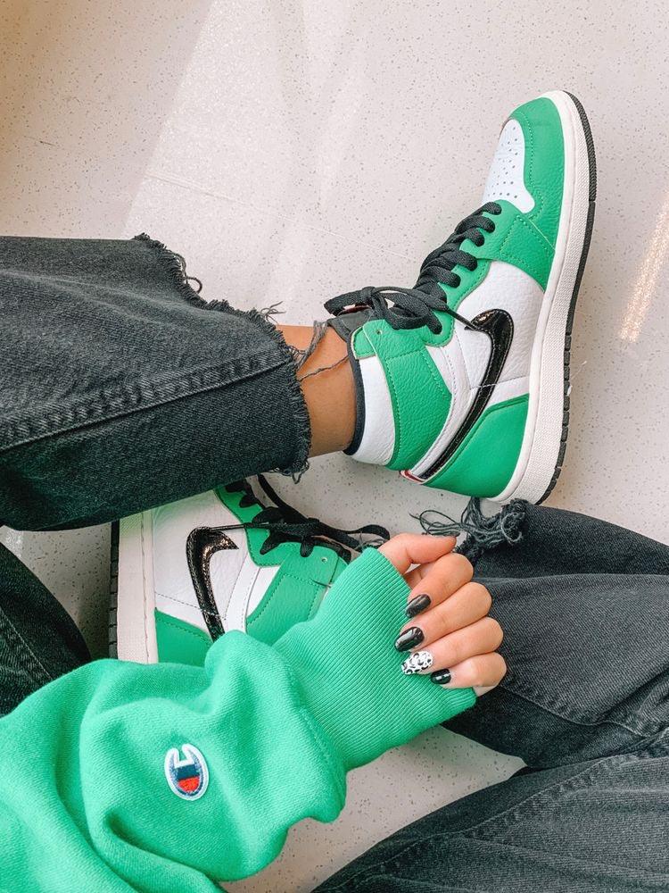 Custom GREEN Jordan 1 High Q ( Customs And Box ), Jordan 1 Sneakers Active sneakeronline