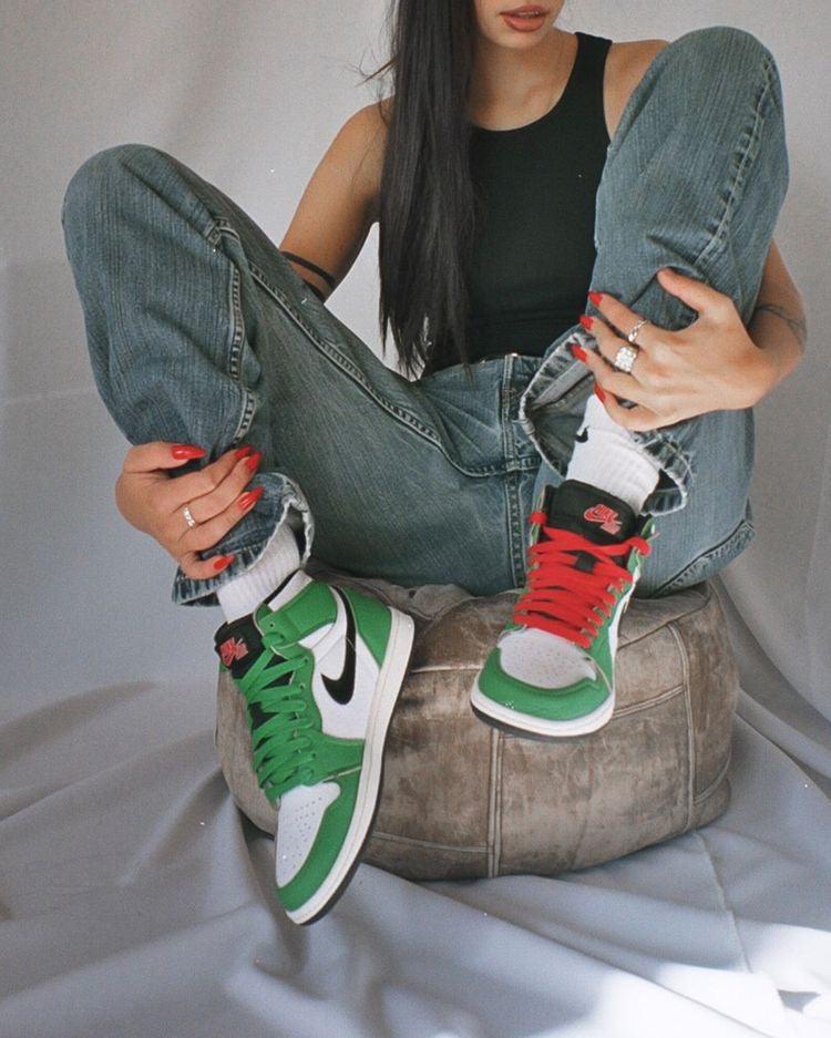 Custom GREEN Jordan 1 High Q ( Customs And Box ), Jordan 1 Sneakers Active sneakeronline