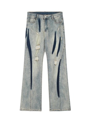 Sneakerhill Vintage Washed Split Structure Hip-Hop Jeans - sneakerhillcom