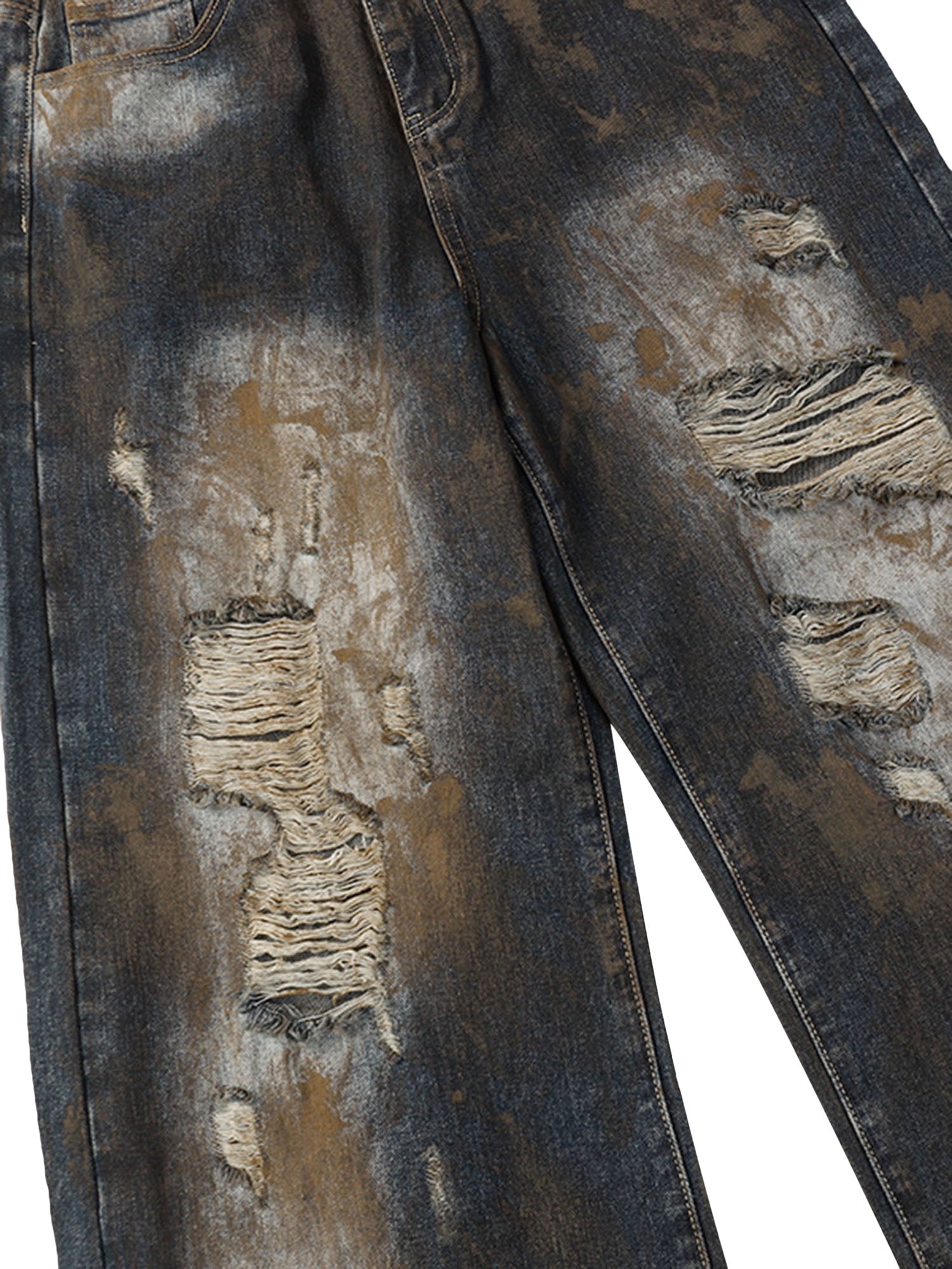 Heavy Duty Ripped Washed Straight Jeans - sneakerhillcom