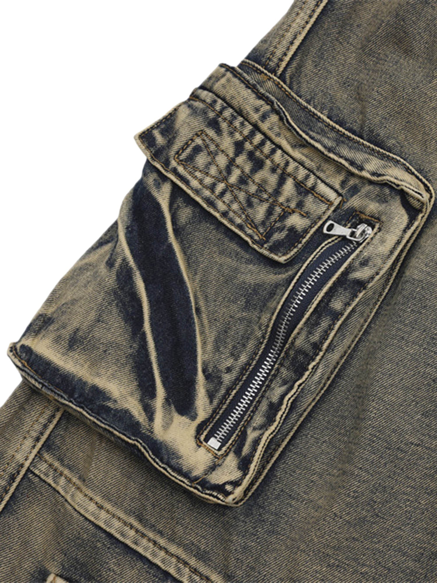 Wasteland Style Multi-pocket Washed Denim Jeans - sneakerhillcom