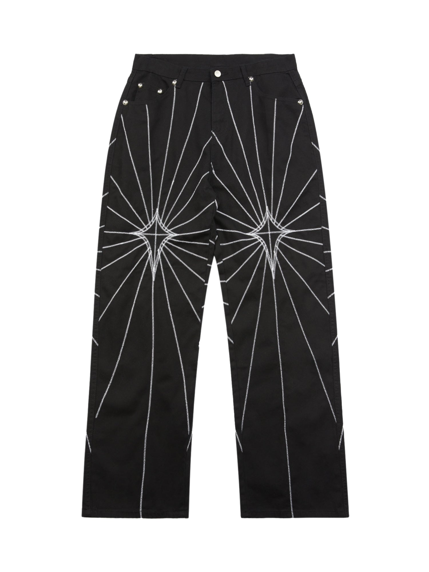 Sneakerhill Heavy Spider Web Embroidered Topstitch Jeans/French trousers SP240306N4Y9