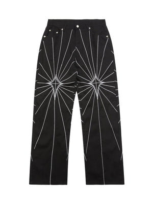 Sneakerhill Heavy Spider Web Embroidered Topstitch Jeans/French trousers SP240306N4Y9