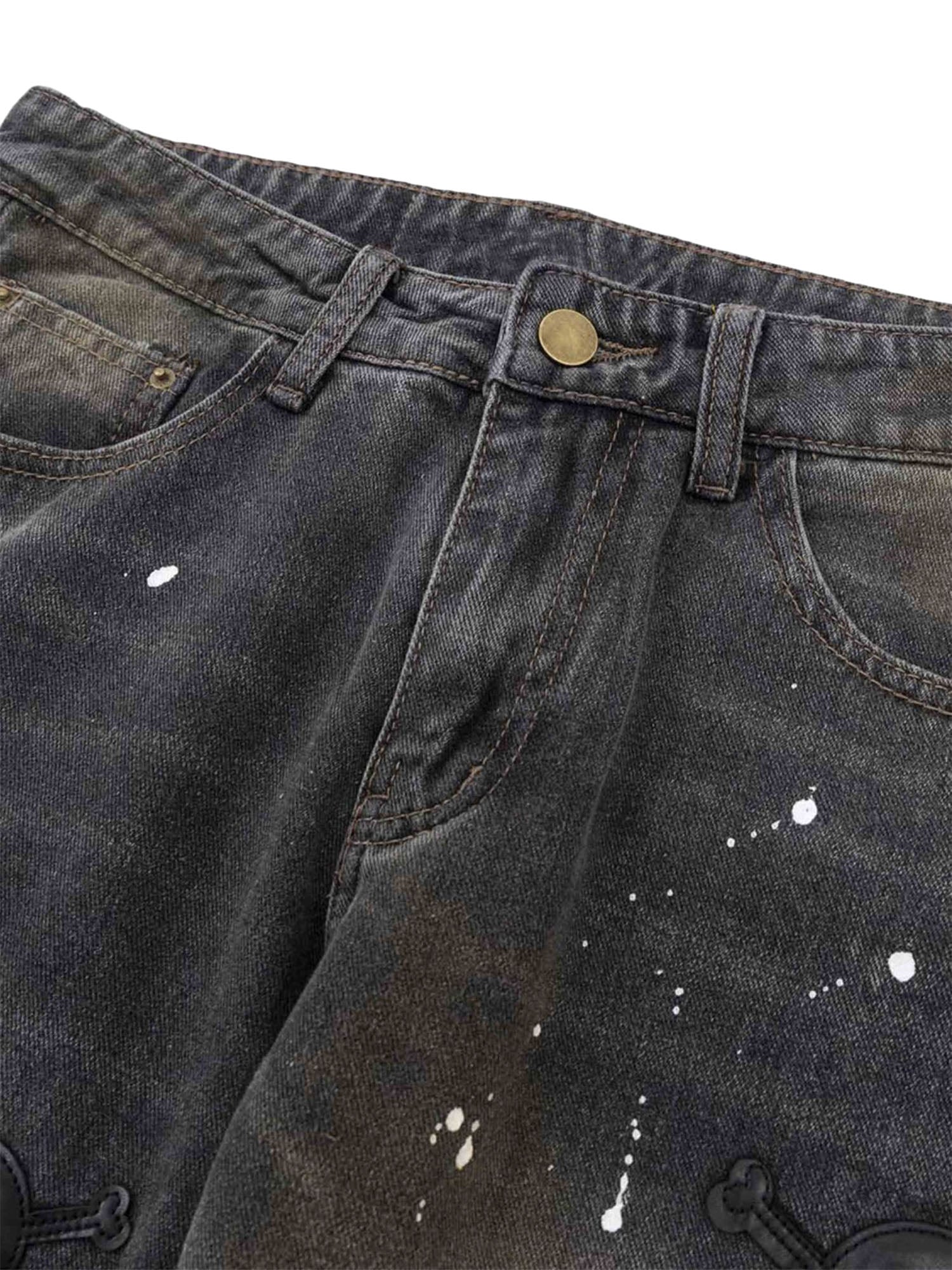 Sneakerhill Leather Skull Splash Ink Micro-flared Jeans SP2311031KNB