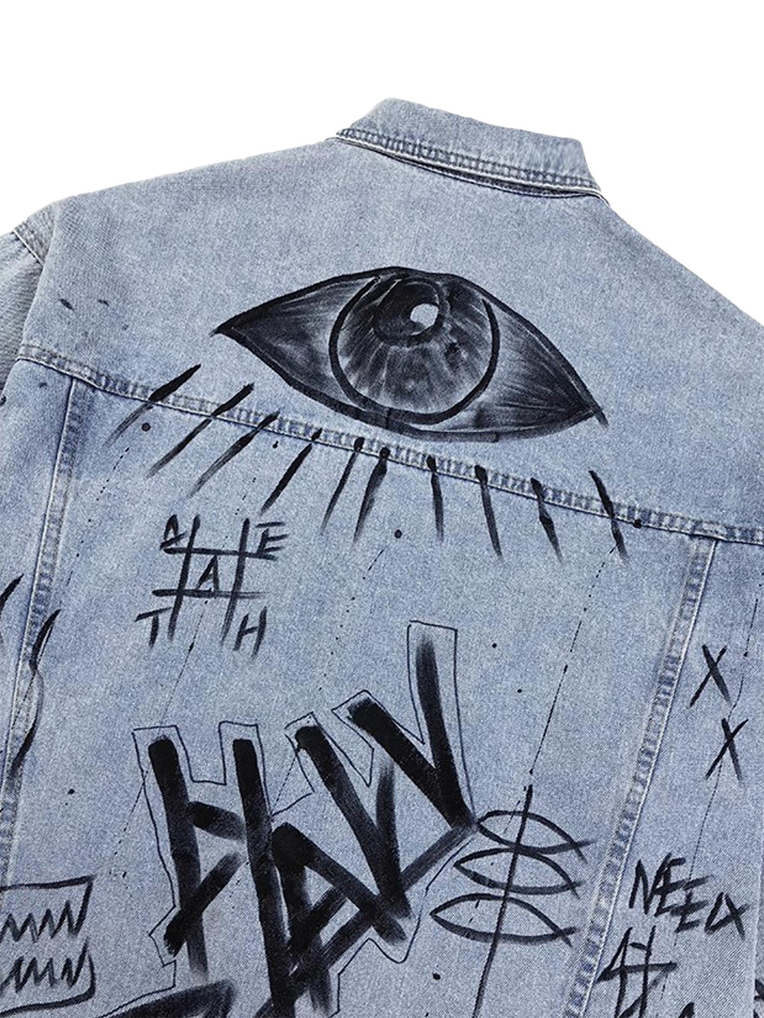 Retro Hand-painted Washed Graffiti Denim Jacket - sneakerhillcom