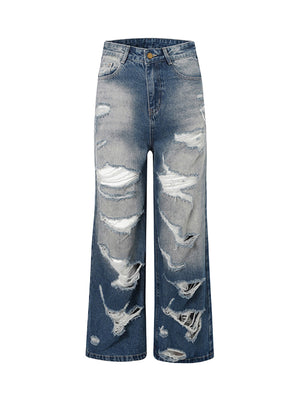 High Street Heavy Duty Ripped Washed Straight Jeans - sneakerhillcom