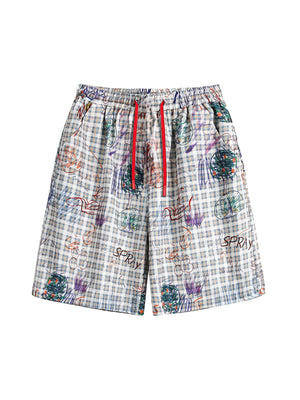 Sneakerhill Retro Plaid Graffiti Letters Hip-Hop Shorts SP240518YEF2