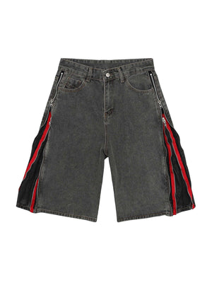 Street Side Double Zipper Design Denim Shorts - 2103