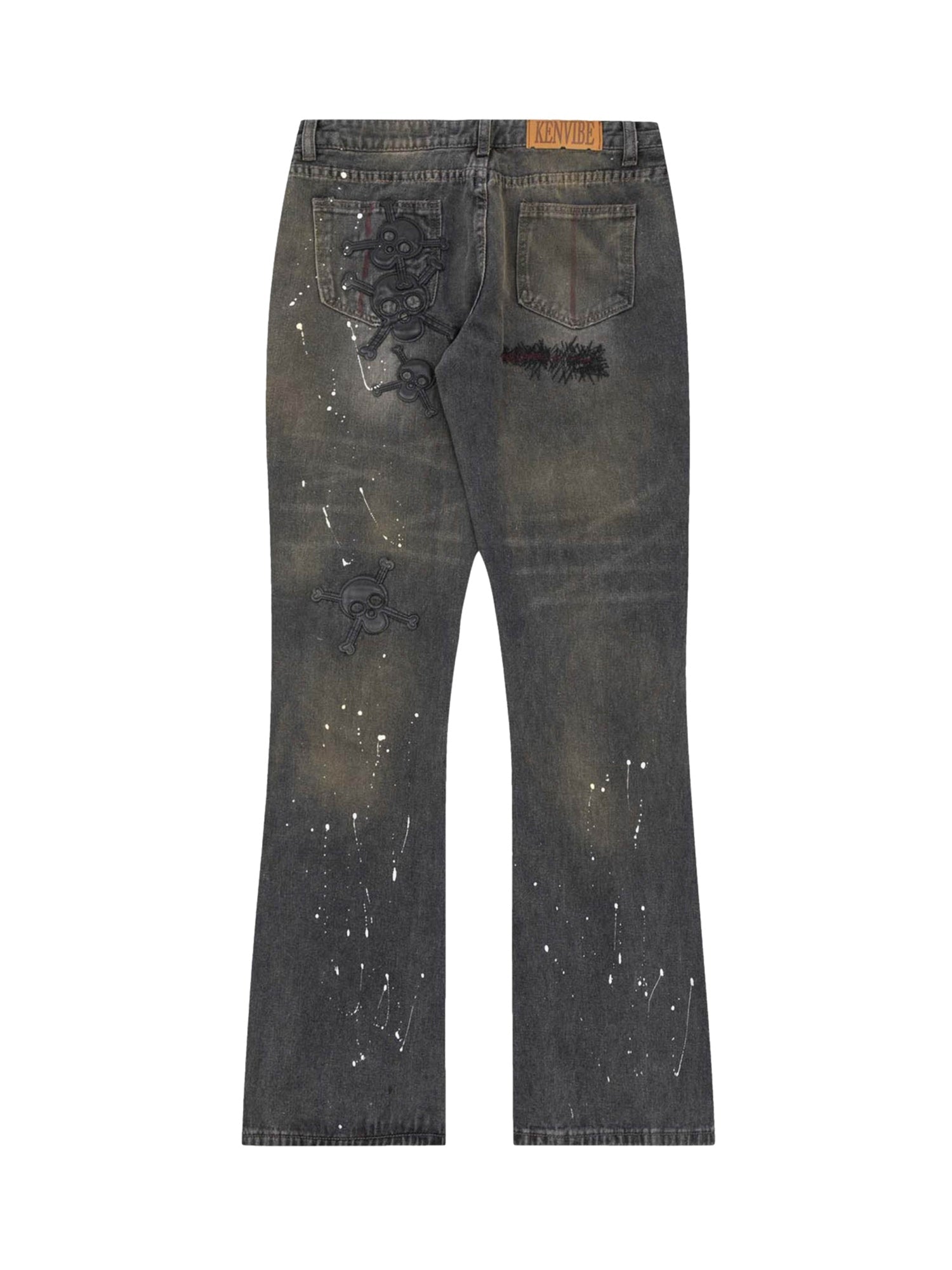 Sneakerhill Leather Skull Splash Ink Micro-flared Jeans SP2311031KNB