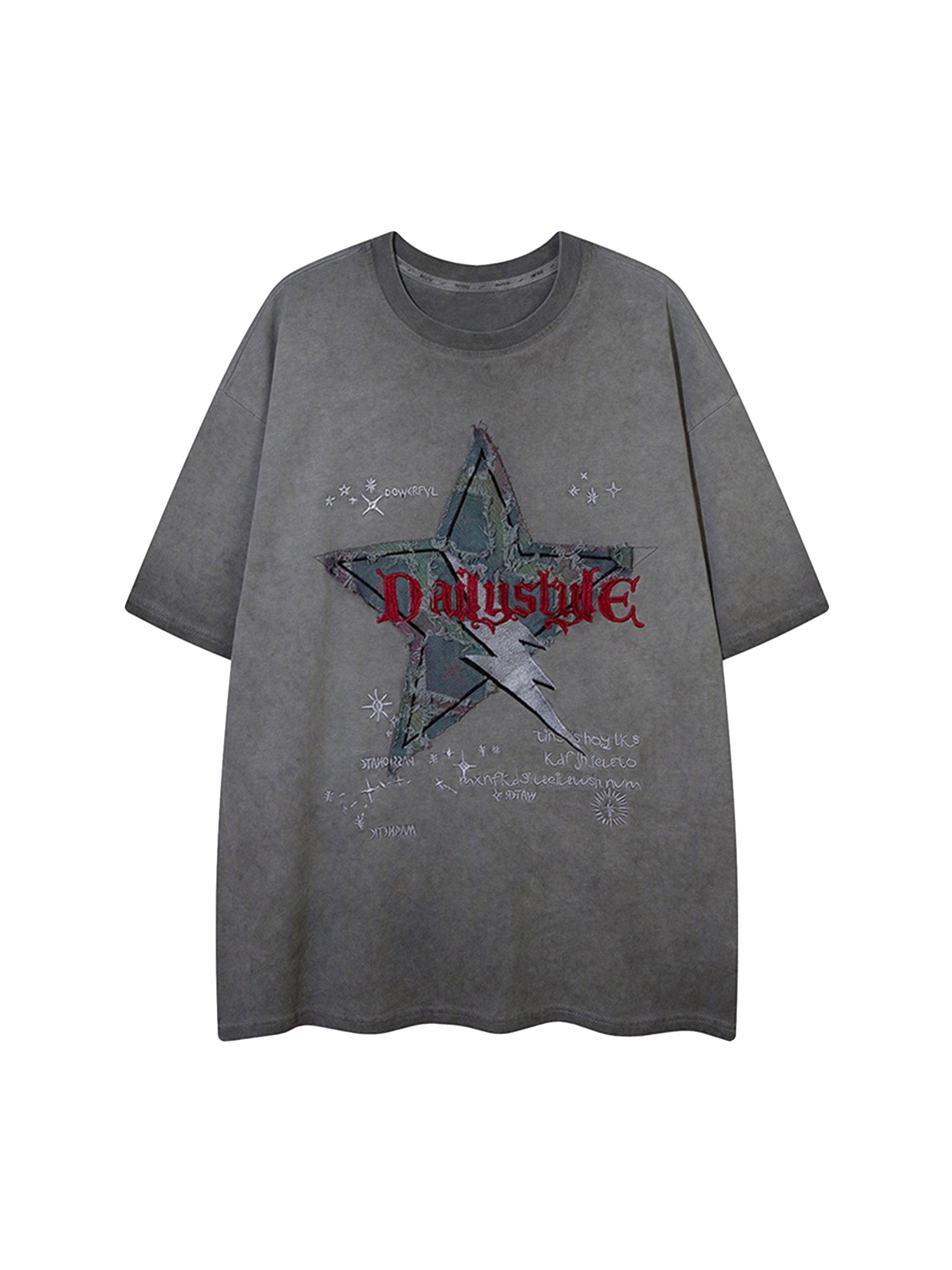 Retro Washed Denim Patch Embroidered Star T-shirt SP24032031GR