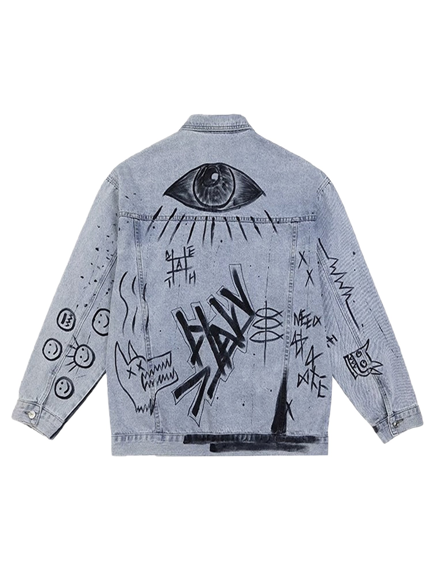 Retro Hand-painted Washed Graffiti Denim Jacket - sneakerhillcom