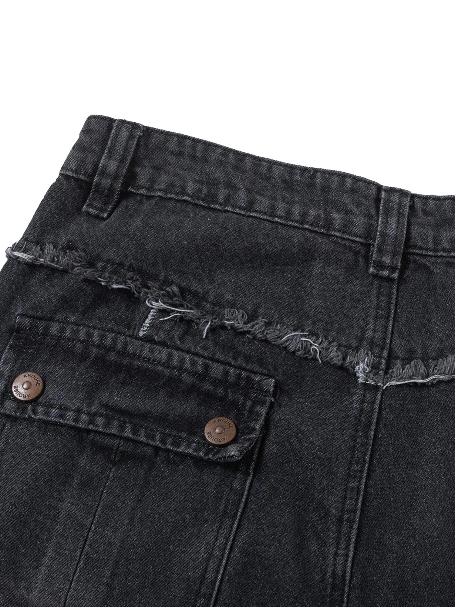 Sneakerhill Multi-pocket Raw Edge Jeans - sneakerhillcom