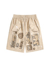 Sneakerhill Retro Hieroglyphic Pattern Hip-Hop Shorts SP240518R9UP