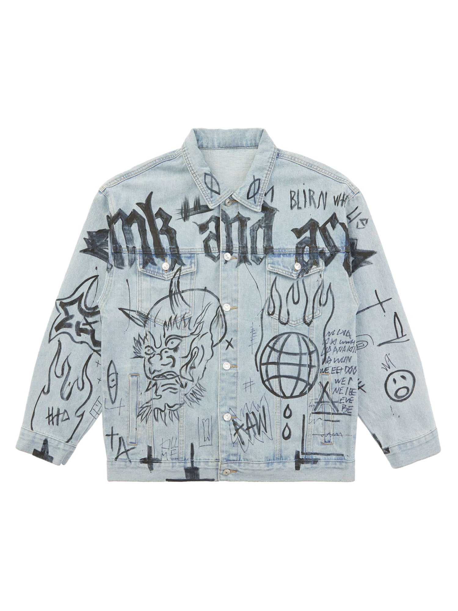 High Street Graffiti Hand Painted Washed Denim Jacket - 1996 - sneakerhillcom