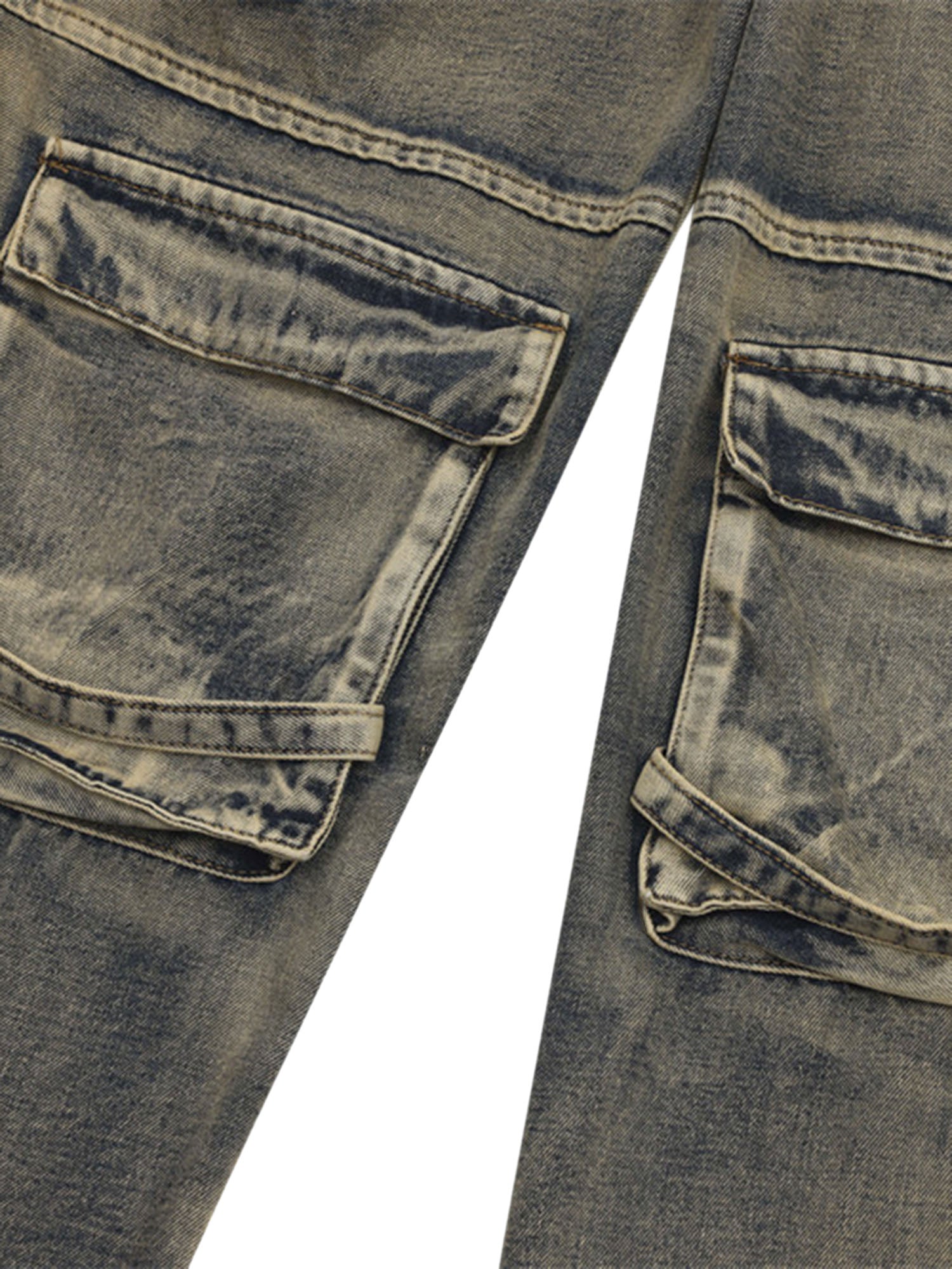 Wasteland Style Multi-pocket Washed Denim Jeans - sneakerhillcom