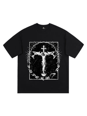 Sneakerhill Retro Street Jesus Cross Print T-Shirt SP240308MRRM