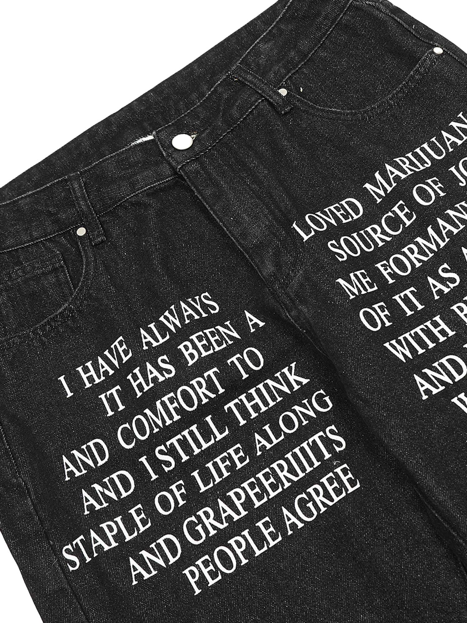 Sneakerhill Letter Embroidery Hip-Hop Washed Jeans - sneakerhillcom