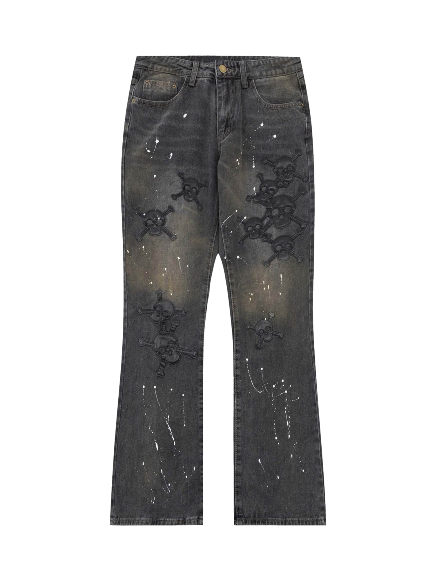 Sneakerhill Leather Skull Splash Ink Micro-flared Jeans SP2311031KNB