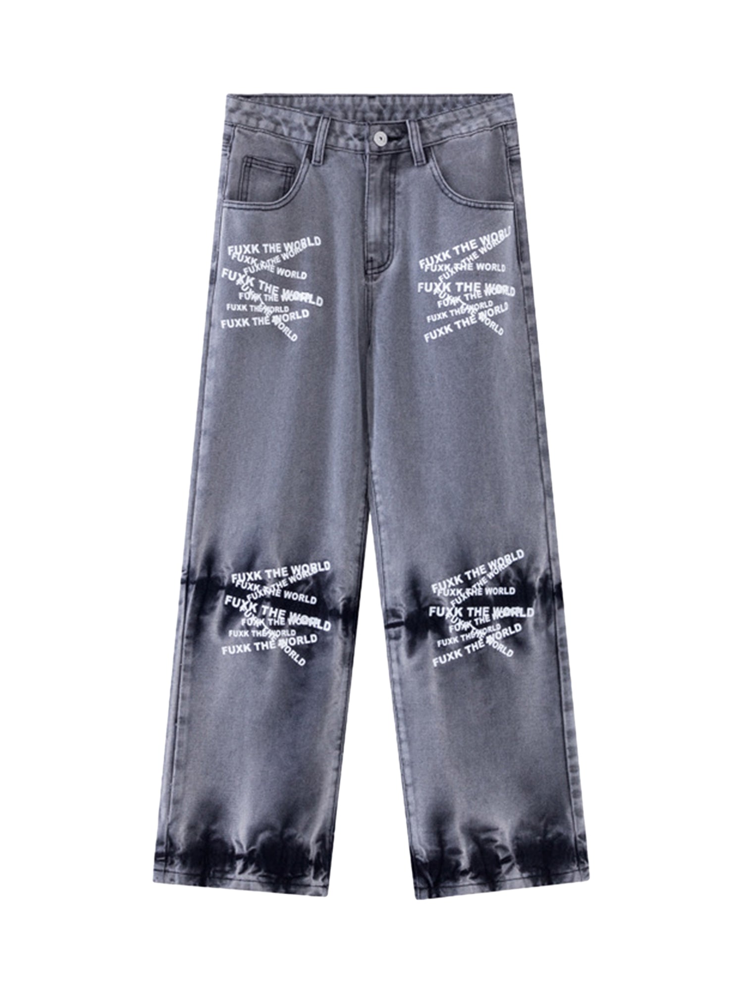 Niche Design Letter Embroidered Tie-dye Gradient Jeans - sneakerhillcom