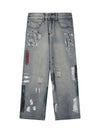 Sneakerhill Vintage Ink Splash Washed And Distressed Jeans SP2309181D2P