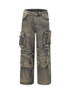 Wasteland Style Multi-pocket Washed Denim Jeans - sneakerhillcom