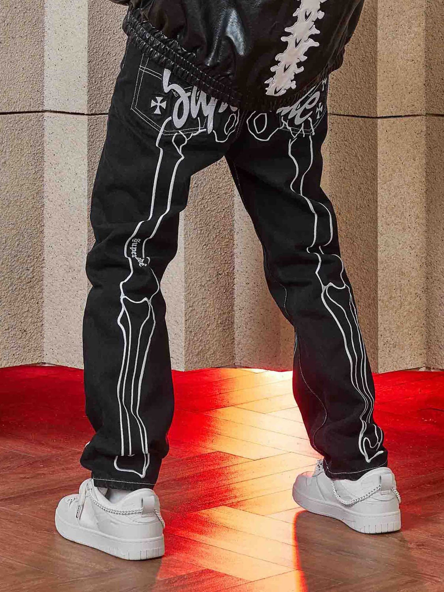 Sneakerhill Hip Hop Bones Embroidered Jeans - 1859 SP2310067QVH