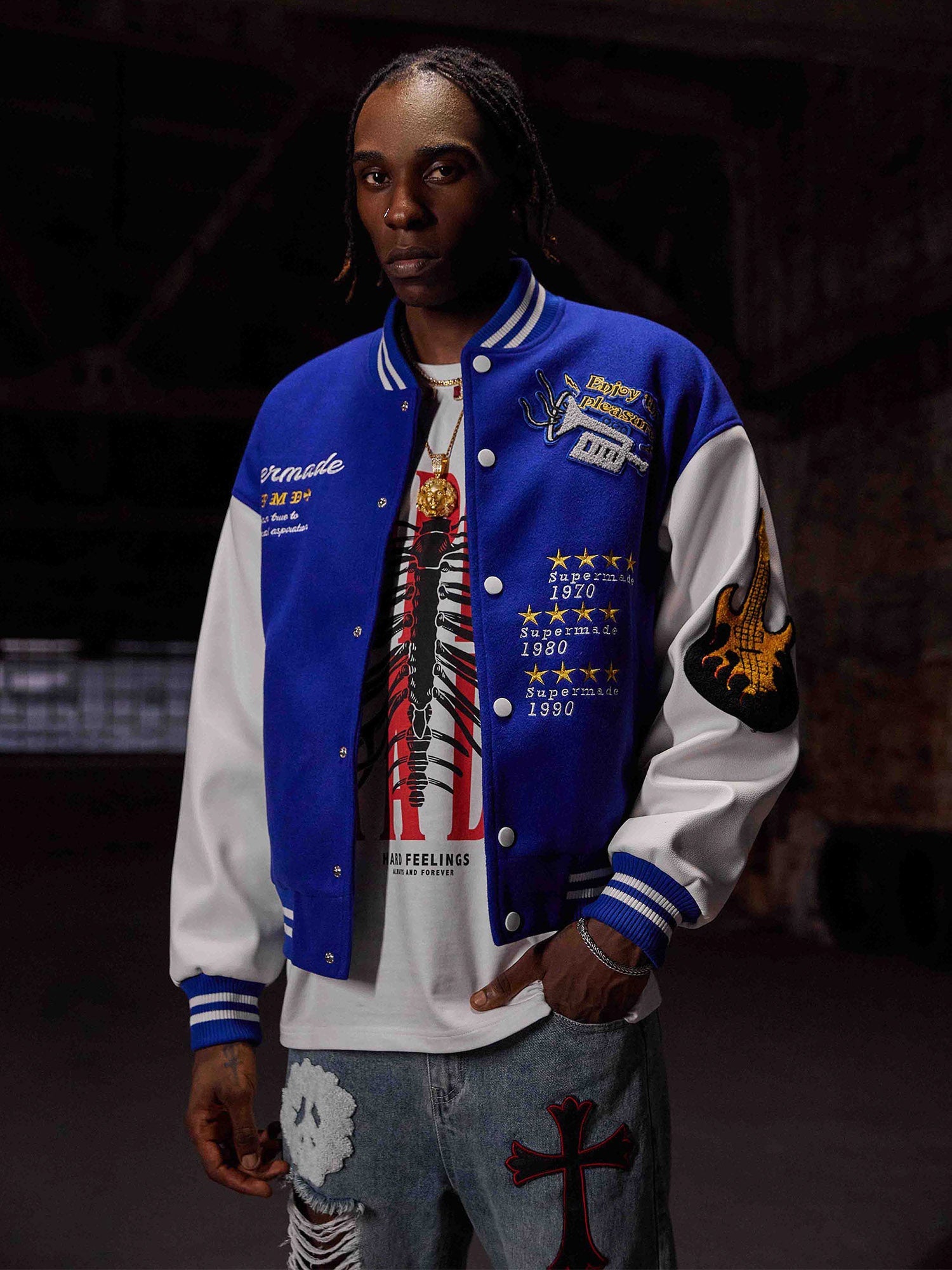 The Supermade Embroidered Baseball Jacket -1319 - sneakerhillcom