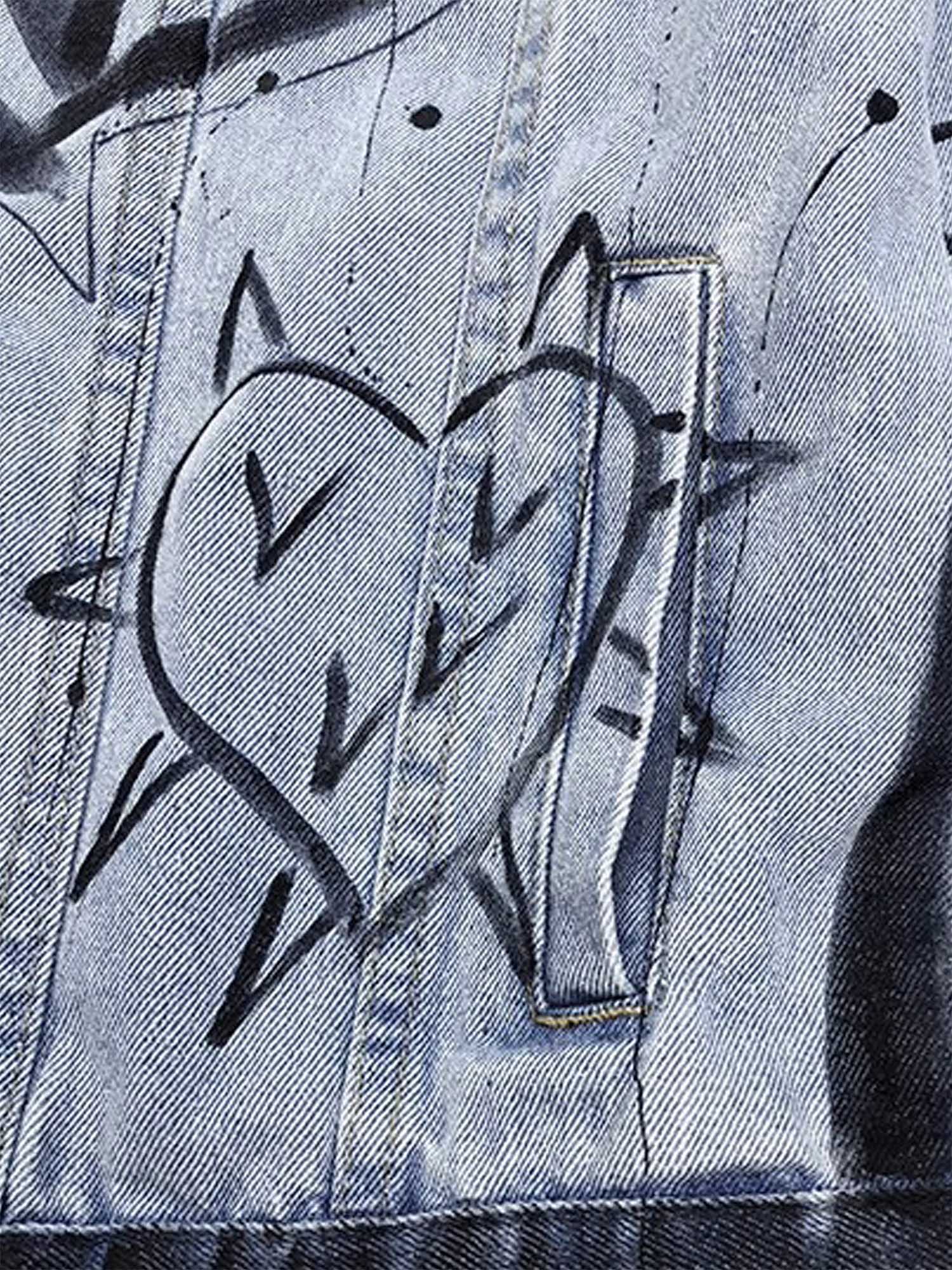 Retro Hand-painted Washed Graffiti Denim Jacket - sneakerhillcom